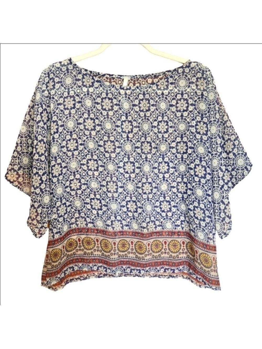 MICHAEL FARRELL ANTHROPOLOGIE SEMI SHEET BOHO SHORT SLEEVE TOP BLOUSE SIZE M